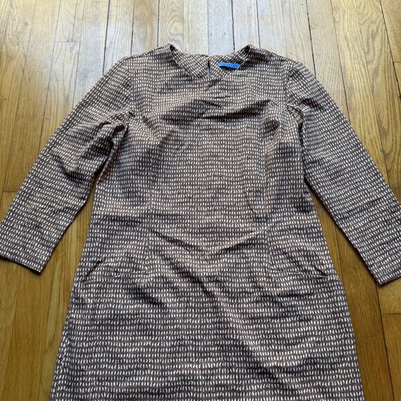 J.McLaughlin Size M NEW Khaki Cream Catalyst 3/4 Sleeve Knee-Length Sheath Dress - Picture 4 of 16